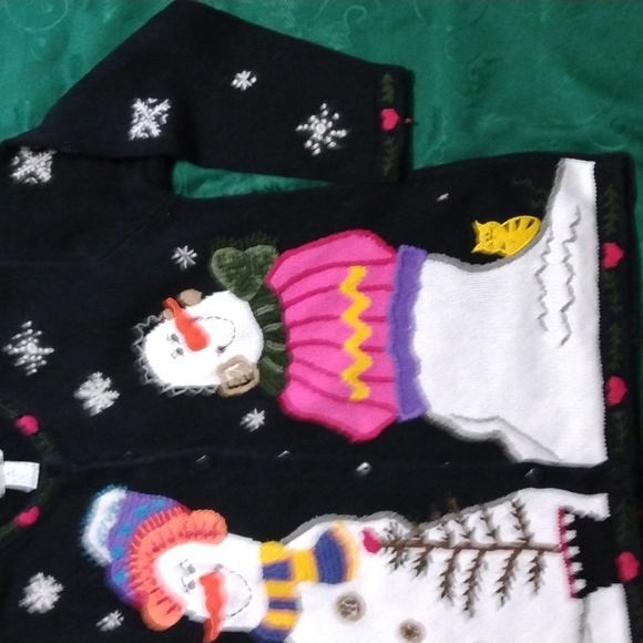 QUACKER FACTORY VINTAGE SNOW PEOPLE CARDIGAN SWEATER, EUC, MEDIUM Plus EARRINGS! - Picture 3 of 8